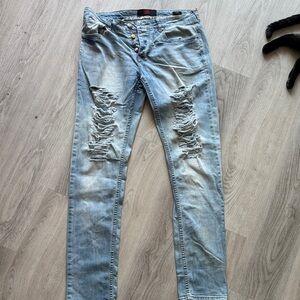 Light Wash Distressed Ripped Slim Jeans “Sixth June”